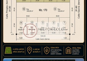 Excelentes Lotes Industriales en Ostende para construir galpones (Codigo 122029)